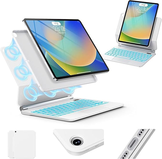 GGQFGTOJ for iPad 9th Generation Case with Keyboard,Magic Style Keyboard Case for iPad 9th/8th/7th Gen 10.2 inch - Floating Cantilever Magnetic (White)