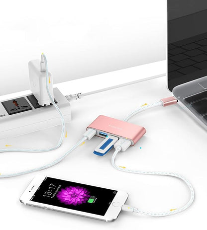 LENTION 4-in-1 USB-C Hub with Type C, USB 3.0, USB 2.0 for 2024-2016 MacBook Pro (M1-M4), iPhone 16-15 New Mac Air/Surface, ChromeBook, More, Multiport Charging & Connecting Adapter (C13, Rose Gold)