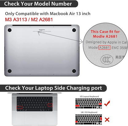 Compatible with 2025 2024 2023 2022 MacBook Air 13 inch Case M4 A3240 M3 A3113 M2 A2681, Hard Shell &Keyboard Cover&Screen Film&Webcam Cover for New M4 Mac Air 13.6 inch with Touch ID, Smile