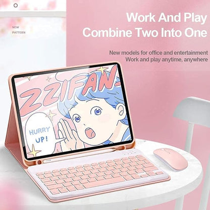 AnMengXinLing Keyboard Case for iPad mini 7th(A17 Pro) 2024/Mini 6th Generation with Mouse,Case for iPad mini7/mini6 with Detachable Wireless Keyboard Pencil Holder Slim Smart Cover, Pink