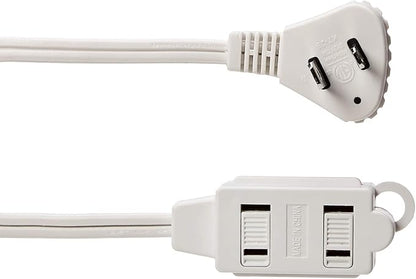 Amazon Basics Extension Cord with Multiple Outlets, 3 ft 2-Prong Indoor Power Strip, Flat Plug, 13 Amps, 1625 Watts, 125 VAC, White, 2-Pack