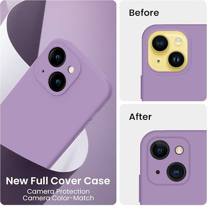 FireNova Designed for iPhone 14 Case, Silicone Upgraded [Camera Protection] Phone Case with [2 Screen Protectors], Soft Anti-Scratch Microfiber Lining Inside, 6.1 inch, Light Purple