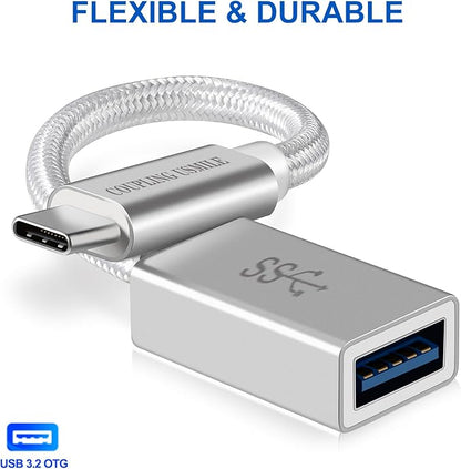 USB C to USB 3.2 Adapter [2pcs Silver], Transfer up to 10Gbps, Type C to USB(Male-Female OTG Cable USBC to USB Adapter Compatible with MacBook Pro/Air, iPhone 15 Pro Max Plus