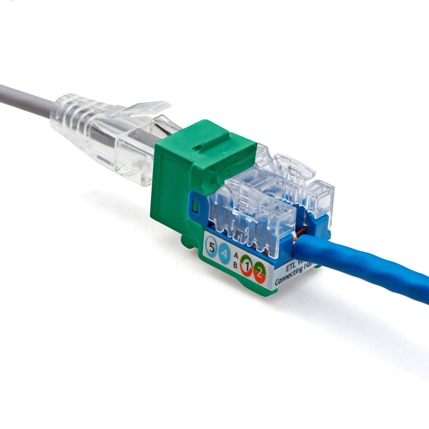 TRUE CABLE Cat5e Keystone Jack, Unshielded (UTP), 90 Degree Punch-Down, PoE++ (4PPoE) 100W, UL Listed, ETL Verified, ANSI/TIA Certified, Modular RJ45 Female, Green, 24 Pack