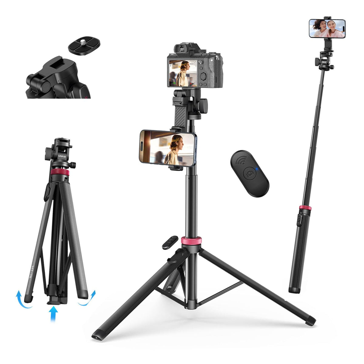 Ulanzi MT-78 Extendable Phone Tripod, 72.83" Selfie Stick Camera Stand