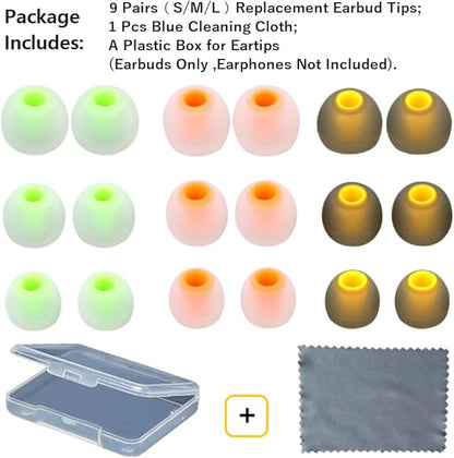 Silicone Earbud Tips Replacement (S/M/L) - Fit for Inner Hole 3.8mm-5.1mm - 9 Pairs - Headphone Ear Tips - Yellow, Orange, Green