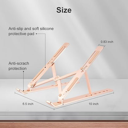 Ergonomic and Foldable Laptop Stand for Desk, Adjustable Riser, Fits All Laptops and Notebooks up to 17,Ultra-Thin,Ventilated Cooling,ABS+Silicone,Gold.