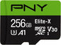 PNY 256GB Elite-X Class 10 U3 V30 microSDXC Flash Memory Card - 100MB/s, Class 10, U3, V30, A1, 4K UHD, Full HD, UHS-I, Micro SD