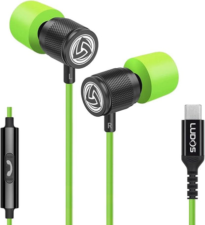 LUDOS Ultra USB C Headphones for iPhone 16 15 Pro Max Plus iPad Pro, 5 Years Warranty, Magnetic USB-C Earbuds for Samsung Galaxy S24 S23 Ultra S22 S21 FE S20 A55 A54 A53, USB Type C Earphones - Green