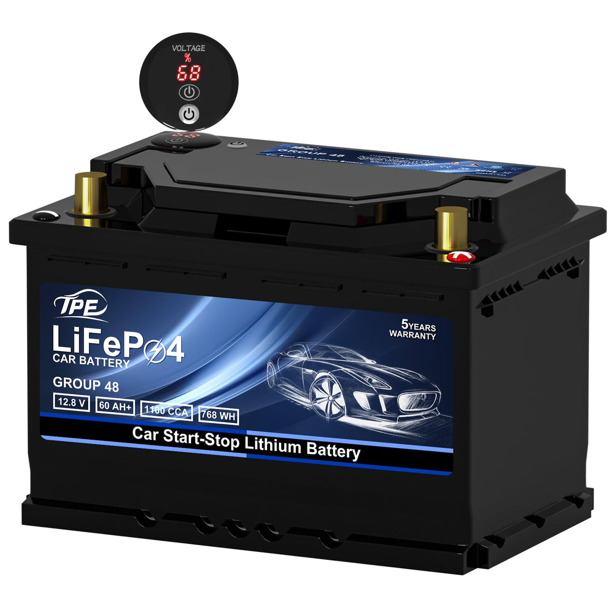 TPE BCI Group31 Car Start Stop System LiFePO4 Lithium-ion Battery 12.8V 100AH 1500A 1280WH Lightweight High Performance Battery Level Display Dual Port