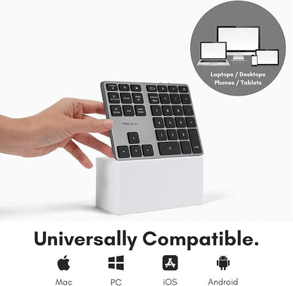 Macally Bluetooth Number Pad for Laptop - Slim Aluminum Design - Rechargeable Wireless Numeric Keypad - 35 Key Numpad Keyboard for Data Entry - for Mac, MacBook Pro/Air, iPad, iPhone, iOS, PC, Android