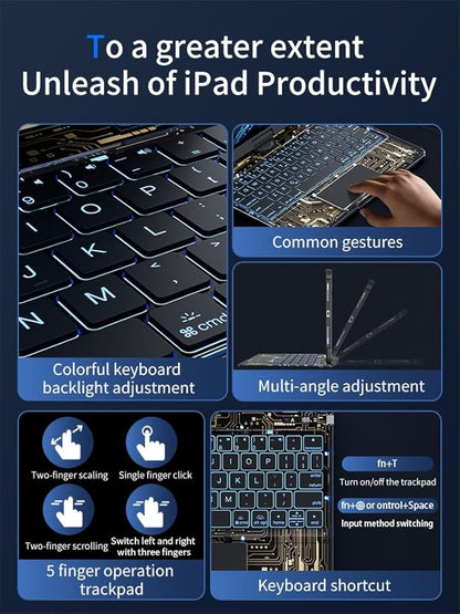 KARTICE Case with Wireless Keyboard Compatible with iPad 10th 2022 10.9 inch, Multi-Touch Trackpad, 7 Color Backlight, 360° Rotating Stand with Pencil Holder for 10th, Excludes iPad and Pencil
