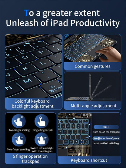 Transparent Case with Wireless Keyboard for iPad Air 13 Inch (M3/M2, 2025/2024), 7 Colors Backlight, Multi-Touch Trackpad, 360° Rotating Stand with Pencil Holder for iPad Pro 12.9 Inch (6/5/4/3 Gen)