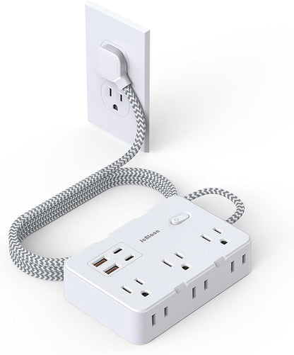 Surge Protector Power Strip 5 Ft Cord, Ultra Thin Flat Extension Cord with 6 Outlets 4 USB Ports(2 USB C), Flat Plug Power Strip, Braided Power Cord for College Dorm Room Essentials