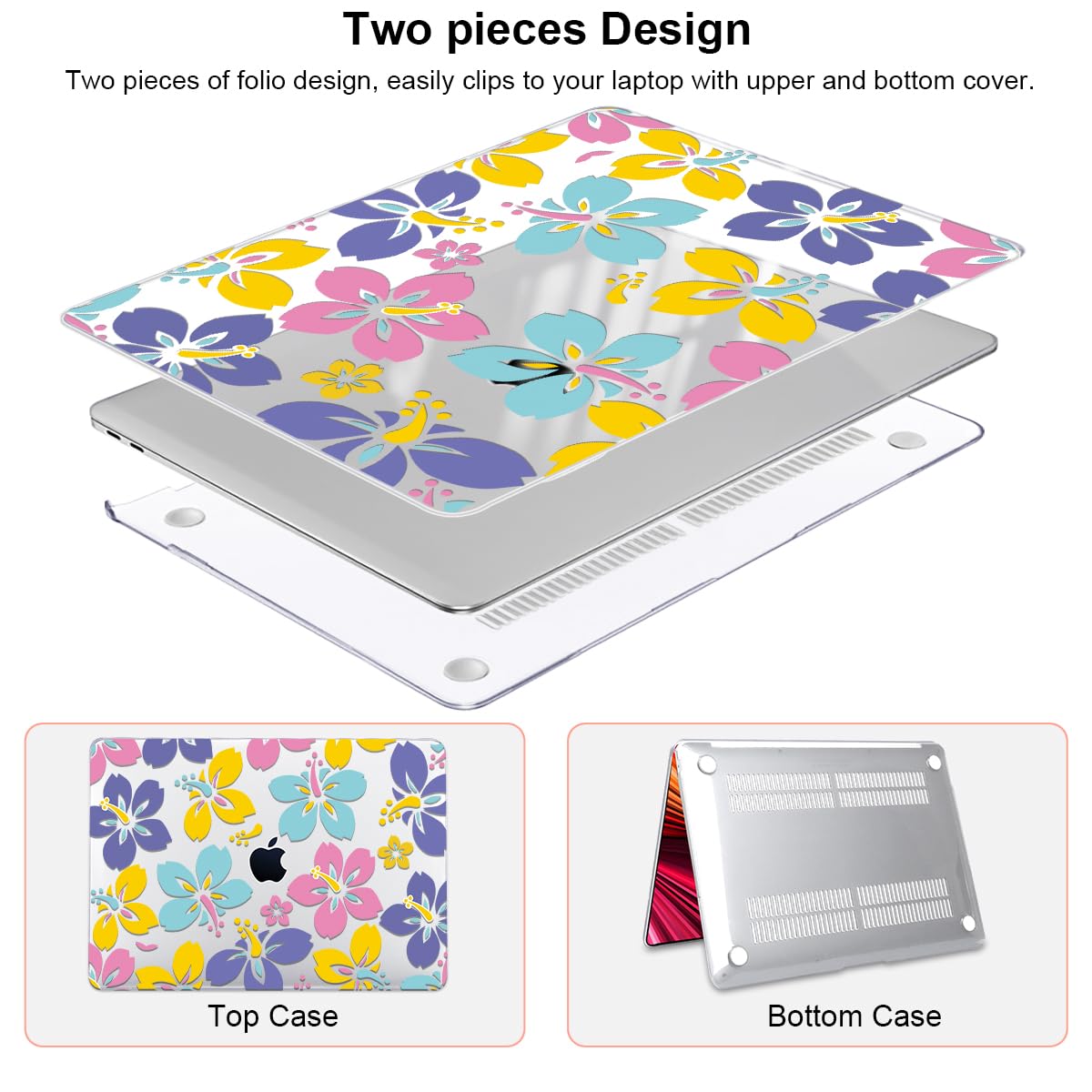 LCMOCICO for MacBook Air 13 Inch Case 2021 2020 2019 2018, Pattern Plastic Hard Shell Case Keyboard Cover for Mac Air 13 A2337 M1 A2179 A1932 with Touch ID & Retina Display, Colorful Hibiscus Flower