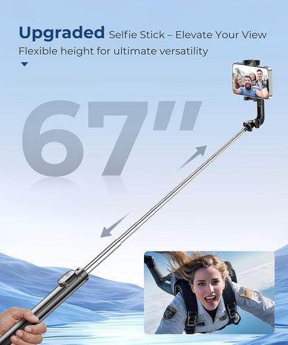 Fuloview 67” Selfie Stick Tripod for iPhone, Lightweight Travel Phone Tripod with Wireless Remote, Extendable Cell Phone Stand for Photography, Video & Live Streaming – Black