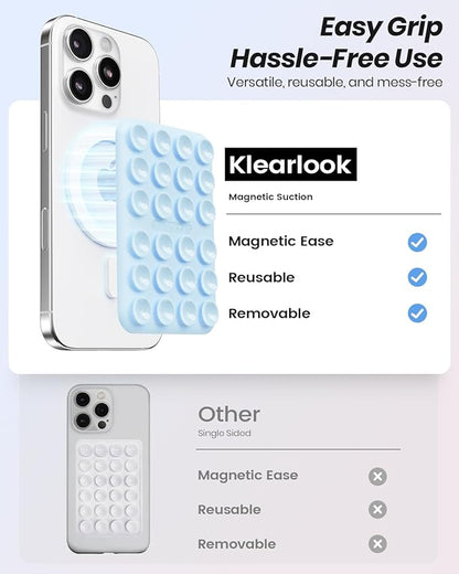 Klearlook 2Pack Magnetic Suction Phone Mount for MagSafe Case, Sticky Phone Grip Holder for iPhone, Removable Hands-Free Selfie/Video for TikTok Influencers, Women Girl Gift, Light Pink & Light Blue
