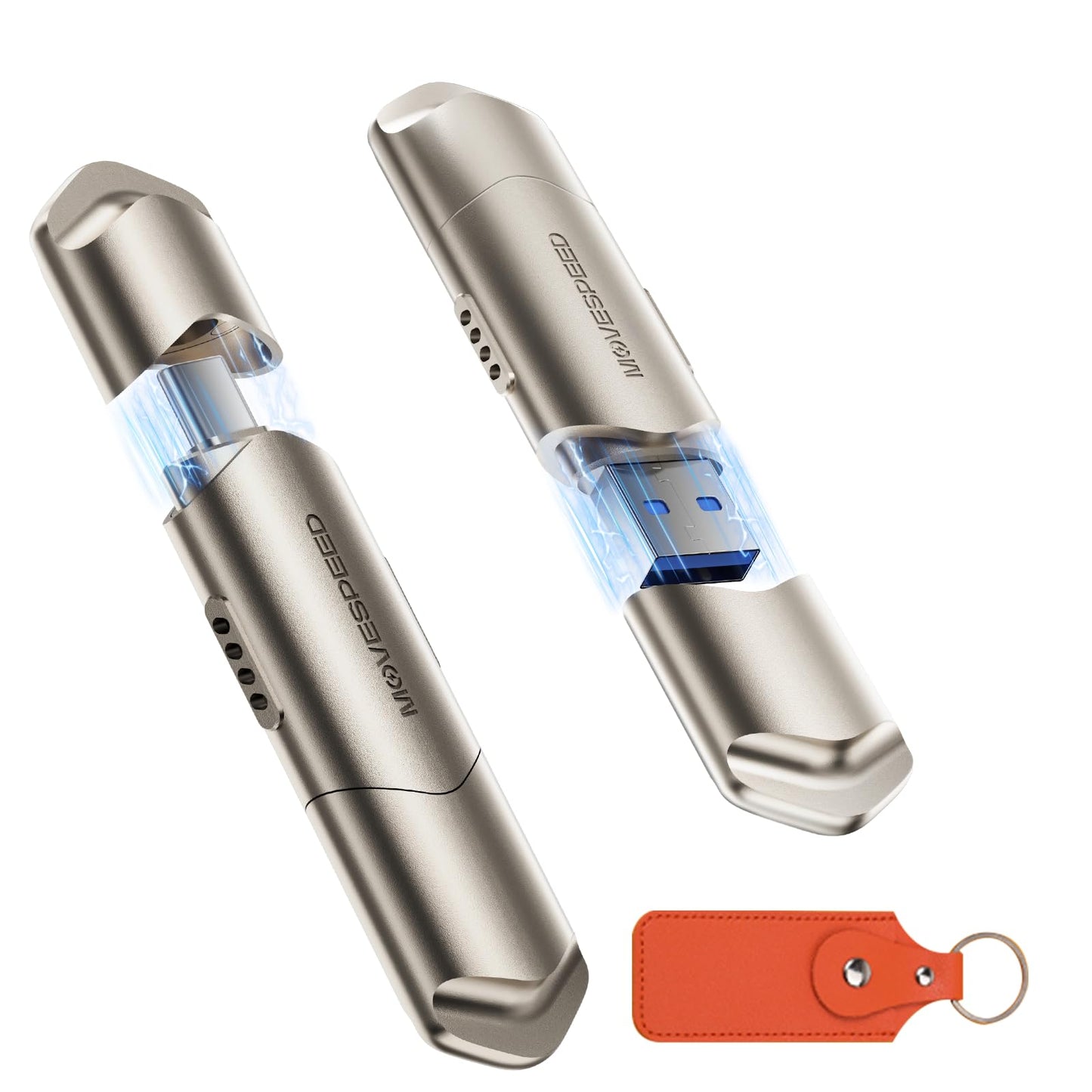 MOVE SPEED USB Drive 1TB External SSD 1000MB/s USB 3.2 Gen2+USB C Dual Ports Portable Zinc Alloy Thumb Drive Stick, External Drive with Metal Casing for iPhone 15/16/17 Series/Mac/Android Phone