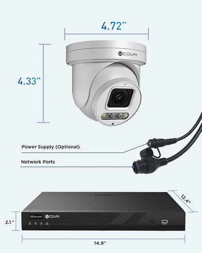 4COVR 16 Channel PoE PTZ Security Camera System, 12X 5MP IP PTZ Camera Two Way Audio, 280ｰ Pan 90ｰ Tilt 5X Optical Zoom, Smart Color Night Vision, Human Vehicle Detection, 4K NVR 4TB HDD, LY5XCP5M1612