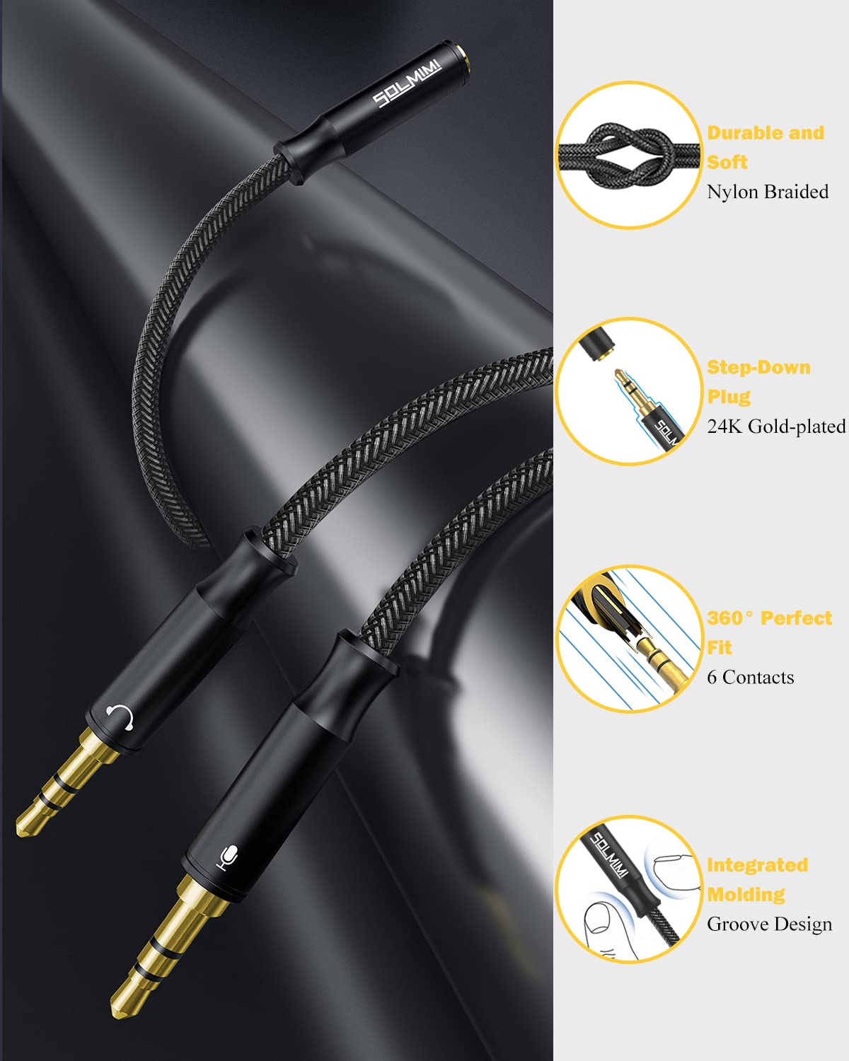 Headphone Splitter Cable for Computer 3.5mm Female to 2 Male 30Cm