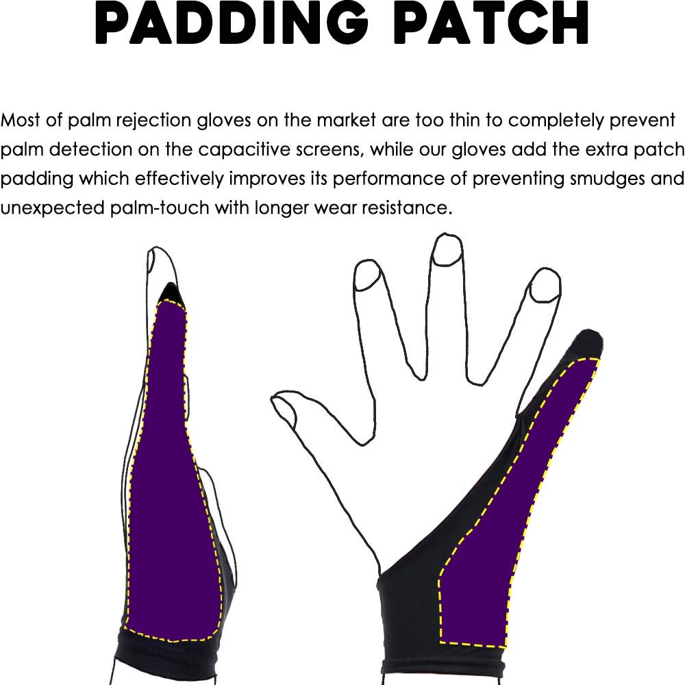 AKX Artist Glove Small - 2 Pack Palm Rejection Drawing Gloves for Graphic Tablet, iPad - Smudge Guard, Reduce Friction, 1-Finger, Elastic Lycra, Good for Left and Right Hand, Black | AK-01