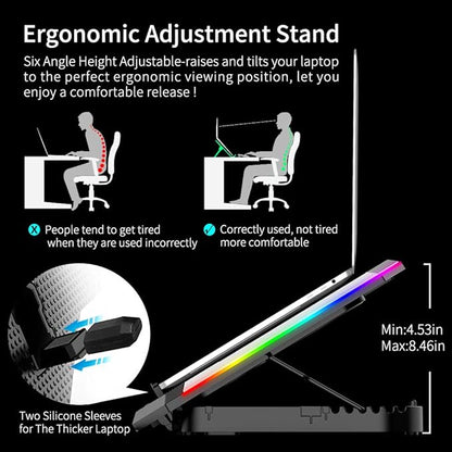 ICE COOREL Gaming Laptop Cooling Pad 15-17.3 Inch, Laptop Fan with 6 RGB Cooling Fans, Laptop Cooling Stand with 6 Height Adjustable, Laptop Cooler with LCD Screen, 2 USB Ports, Phone Stand