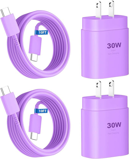 Phone 16 15 Charger,30W USB C Fast Charger Block & 10FT Long C to C Fast Charging Cable Cord for Phone 16 15/16 15 Pro Max/ 16 15 Plus/ 15 Mini,Pro 12.9/11 inch,10th Gen,Samsung Galaxy S24Ultra,Purple
