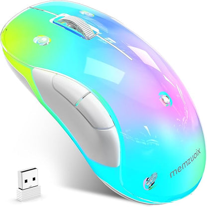 memzuoix 2.4G LED Wireless Mouse, Rechargeable Ergonomic Mouse with Detachable Cover, 1400 DPI Portable Optical Computer Mouse with USB Receiver for Laptop, PC, Desktop and MacBook, 5 Buttons-Blue