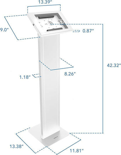 Mount-It! Anti-Theft Tablet Floor Stand, Commercial Tablet Floor Kiosk with Universal Enclosure, Locking Mount Stand for iPad Gen 7-10, Pro, Air, 10.2 inch, 10.9 Inch, White