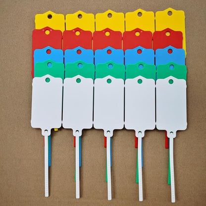 100pcs Reusable Blank Plastic Tags Ties Key Tags 1.45"*2.48" Serrated Tension Sealing Strap with Large Label Plastic Tie Mark Label Waterproof Hang Sign Write on Tag (5 Colors Mixed, 100pcs)