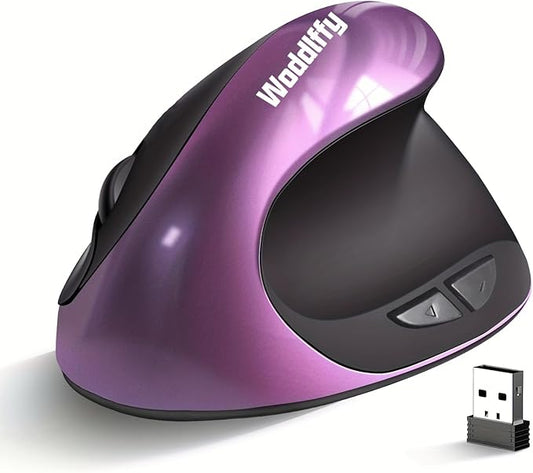 Woddlffy Ergonomic Mouse Wireless,Vertical Mouse with Silent Click Right Handed Small Mouses with 6 Buttons 1000/1200/1600 for Laptop,Desktop,PC, MacBook（Purple AA）
