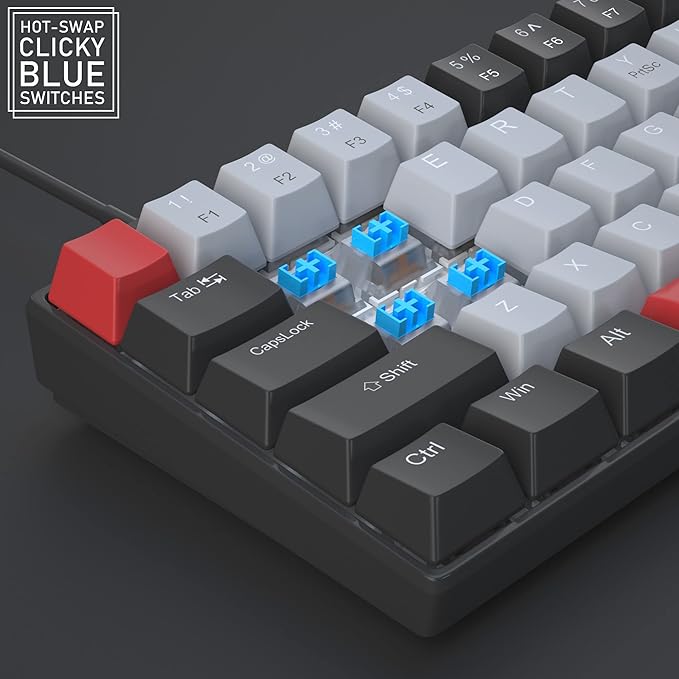 Gaming Keyboard and Mouse Combo, 60% Compact Mechanical Keyboard with Blue LED Backlit, PC Gaming Keyboards and Mouse,Detachable Type C to A Cable Wired Keyboards for PC/Laptop