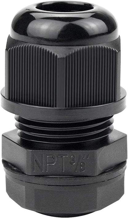 XHF 25 Pcs 3/8" IP68 Strain Relief Nylon Cord Grip NPT Cable Glands Adjustable UL Listed and RoHS Compliant (Black)
