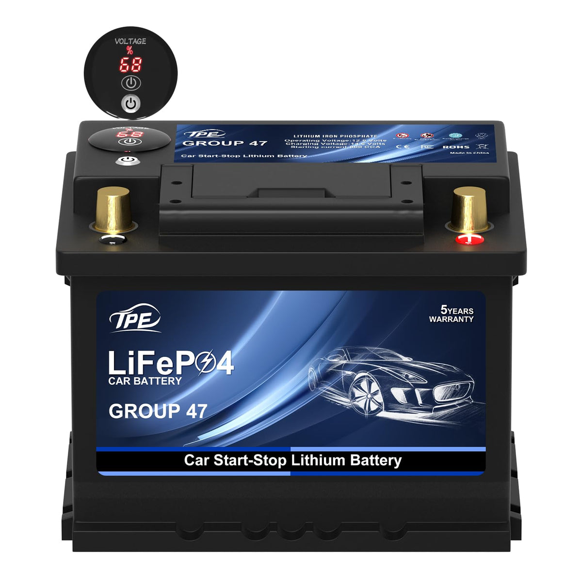 TPE BCI Group31 Car Start Stop System LiFePO4 Lithium-ion Battery 12.8V 100AH 1500A 1280WH Lightweight High Performance Battery Level Display Dual Port