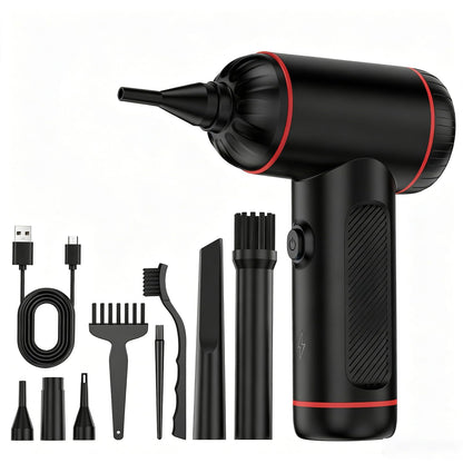 Compressed Air Duster, 100000RPM Handheld Car Vacuum/Air Blower& Pump, 3 Gear Adjustable Electric Air Duster/Car Vacuum Cleaner, Keyboard Duster with LED Light-10 Kits Air Blower for Computer(Black)