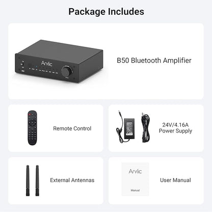 Arylic B50 2 Channel Bluetooth Amplifier with Audio Transmitter, 50W*2 Home Stereo Amplifiers with HDMI ARC,DAC,Phono in and Free APP. Support aptX HD Music Transmission & Reception.