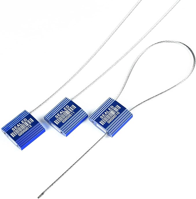 50 Blue High Security Cable Seals With Barcode - Pull Tight Numbered Steel Anti-Tamper Shipping Self-Locking Tags for Logistics - ISO 17712 Certificated