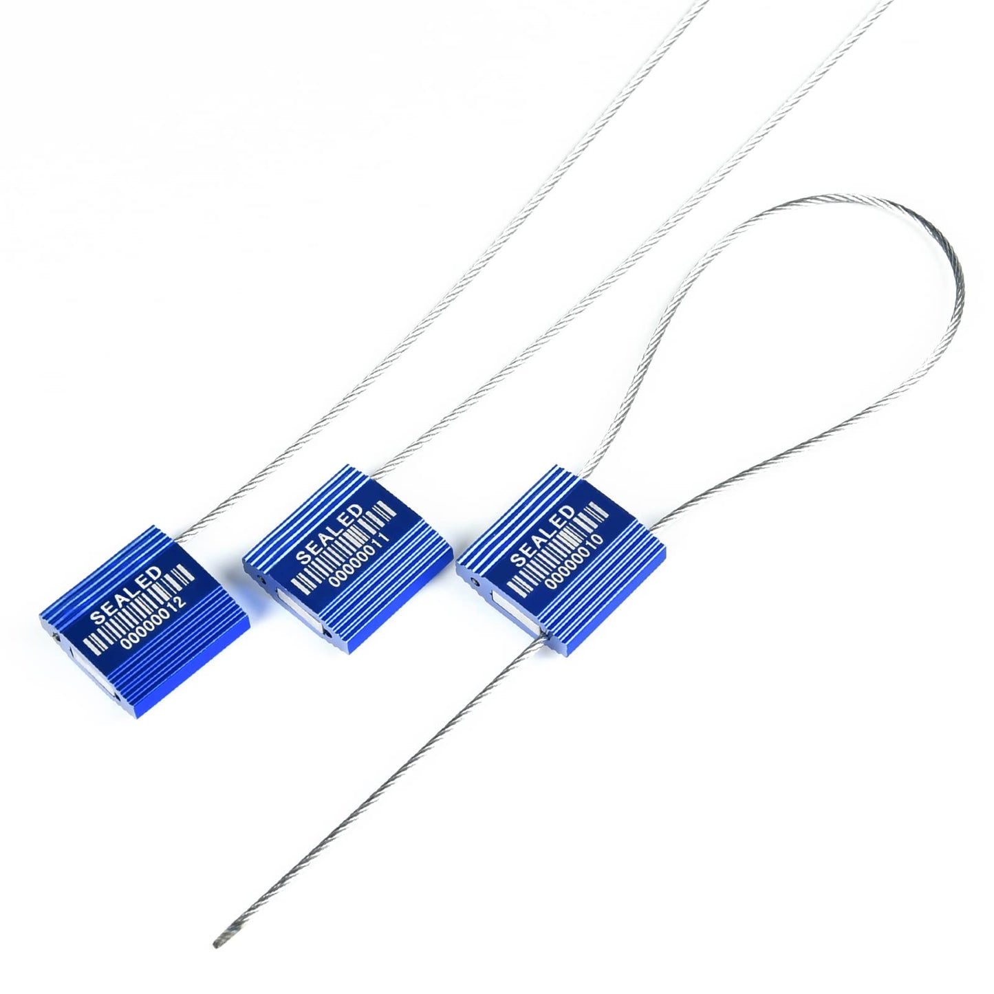 LeadSeals 50 Blue High Security Cable Seals With Barcode - Pull Tight Numbered Steel Anti-Tamper Shipping Self-Locking Tags for Logistics - ISO 17712 Certificated