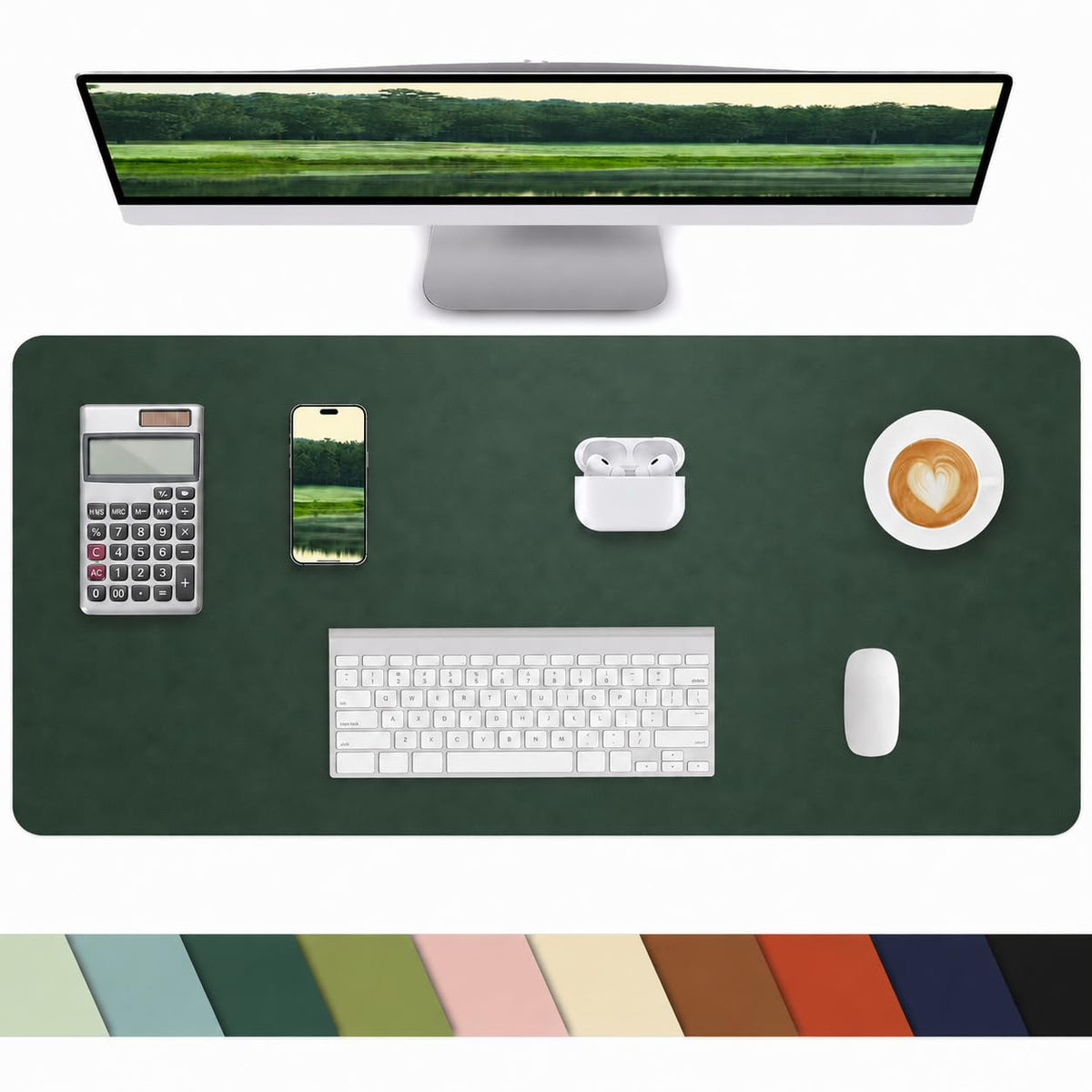 Leather Desk Pad Protector, Office Mat, Large Mouse Pad, Non-Slip Blotter, Laptop Pad, Waterproof Writing Pad for Office & Home (Grey Blue, 40" x 17")
