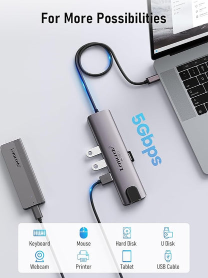 Lemorele USB C Hub Multiport Adapter 10-in-1 for MacBook Pro with HDMI 4K 60Hz, Gigabit Ethernet, 100W Power Delivery, 2 USB 3.0 Ports, SD/TF Card Reader, for HP/Dell/Lenovo Laptops