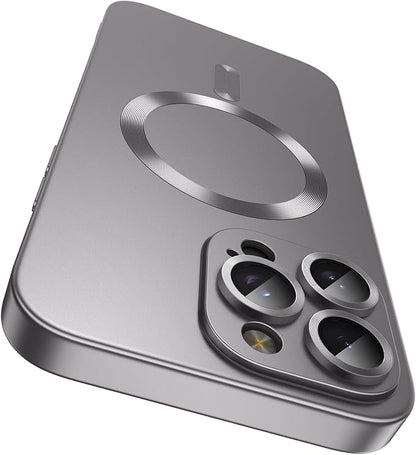 Magnetic for iPhone 15 Pro Max Case [Compatible with MagSafe][Built-in Camera Lens Protector] Slim Soft Silicone Bumper Shockproof Metallic Luster Phone Case (Titanium Gray)