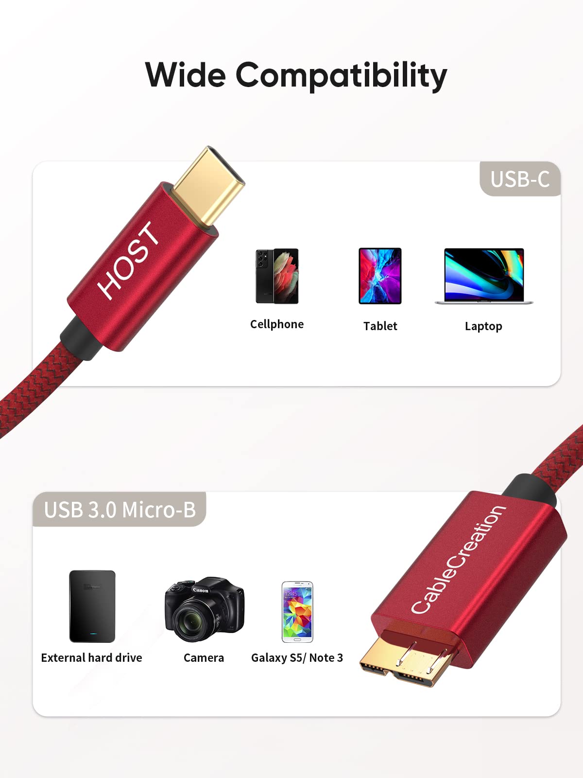 CableCreation USB C to Micro B Short Cable 1FT, 10G Micro B to USB C 3.1 External Hard Drive Cable for iPhone 15/16/17,Samsung Galaxy S24,Seagate WD Westgate My Passport,MacBook Pro/Air, iPad/Tablet