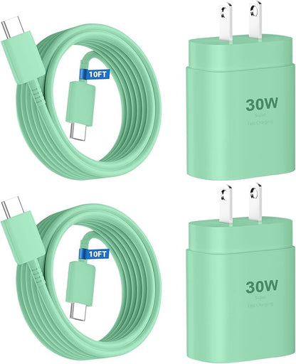 Phone 15 Pra Max Charger Fast Charging,30W USB C Phone 15 Fast Charger Block &10FT Long Type C Cable Cord for Phone 15/15 Pro Max/15 Pro/15 Plus/Pro 12.9/11 inch,S24 Ultra,Green