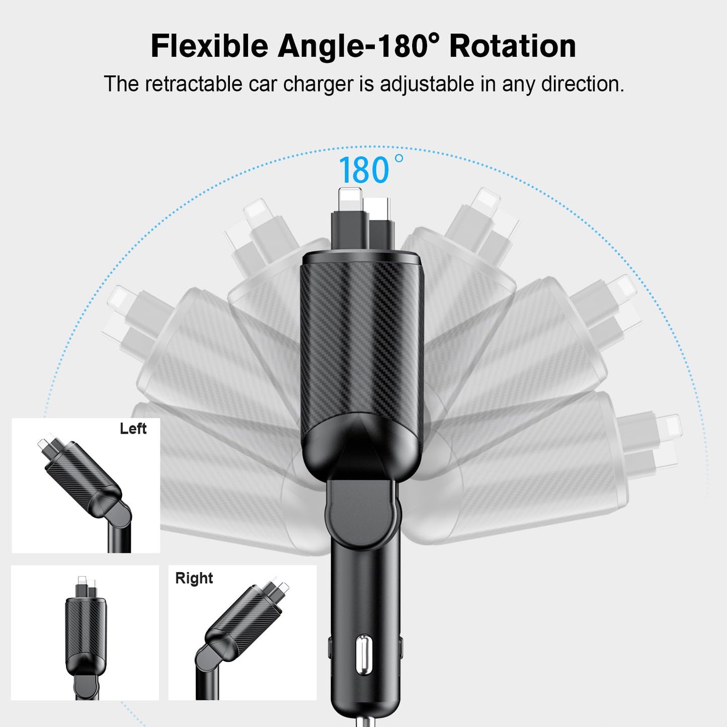 MAGJIEYX Retractable Car Charger, Fast Charging Adapter 62W Type-C/USB-i Cables and USB C/USB A QC & PD Ports for iPhone 17/16/15/14/13/12Pro Max Plus,iPad,AirPods, Galaxy