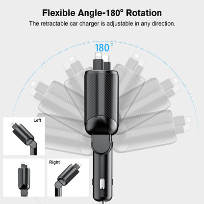 MAGJIEYX Retractable Car Charger, Fast Charging Adapter 62W Type-C/USB-i Cables and USB C/USB A QC & PD Ports for iPhone 17/16/15/14/13/12Pro Max Plus,iPad,AirPods, Galaxy