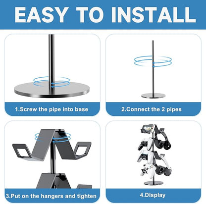 Controller Holder 4 Tier,Headphone Stand - Adjustable Headset Holder for Xbox PS5 PS4 Switch Pro - Gaming Storage for Universal Game Accessories,Desk/Floor(Black)