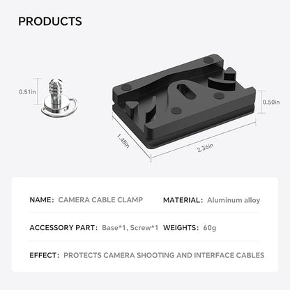 Aluminum Camera Cable Locking Clip - Adjustable USB/HDMI Protector with 1/4-inch Threads, Secure Cable Clip for DSLR Camera Photographer Students (Black)