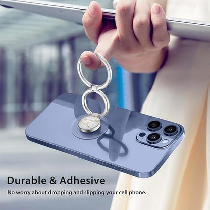 Phone Grip, Phone Ring Holder Finger Kickstand, Foldable & Adjustable Double Metal Cell Phone Rings Gripper Stand for iPhone Samsung &Other Phones - White Marble