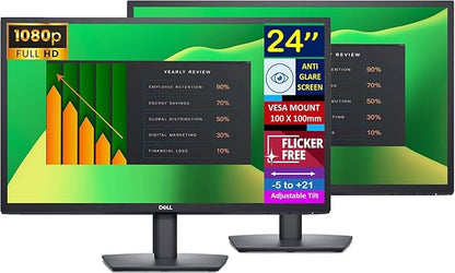 Dell 24" FHD VA (1920x1080) 60Hz Flicker Free Monitor, Anti-Glare Display, 1 x DisplayPort, 1 x VGA, VESA Mount (100x100mm), Home & Business, Black (2025) & ErgoFlexy Dual Monitor Mount(2Pack)