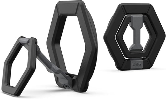 URBAN ARMOR GEAR UAG Magnetic Phone Ring Stand Compatible with MagSafe Magnet, Removable Metal Finger Ring Grip & 360 Rotation Adjustable Kickstand for iPhone 17, Galaxy S26, Black/Silver